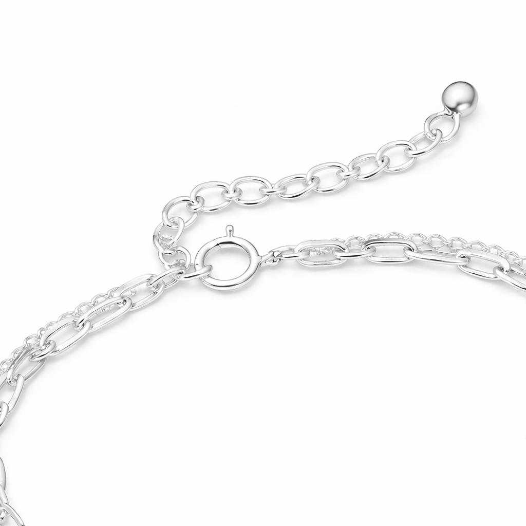925 Sterling Silver "Layered Luxe Chain Bracelet" – Double Strand Adjustable Bracelet