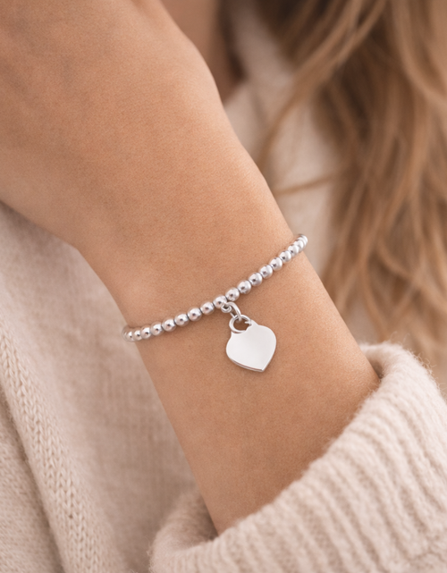 Load image into Gallery viewer, 925 Sterling Silver "Petite Heart Signature" Bracelet with Engravable Heart Charm

