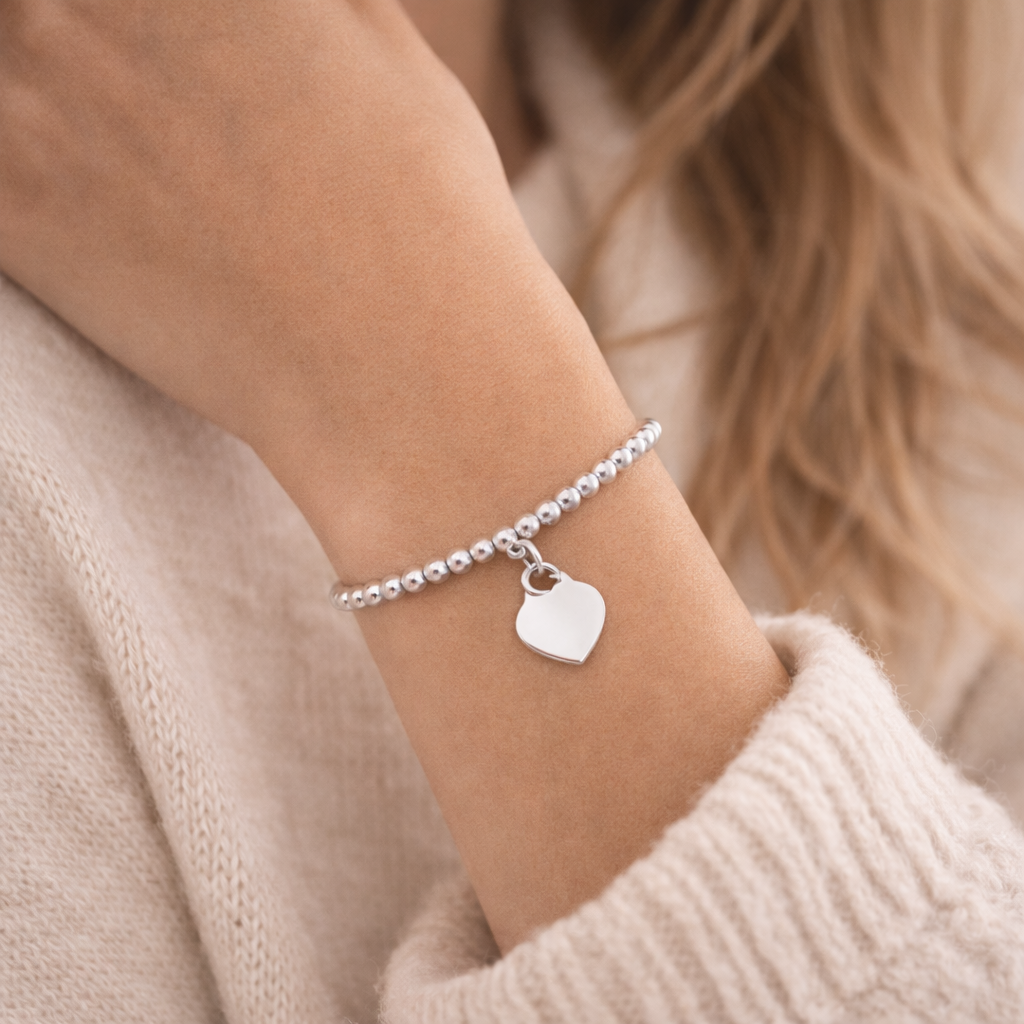 925 Sterling Silver "Petite Heart Signature" Bracelet with Engravable Heart Charm