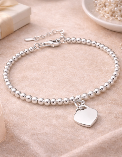 Load image into Gallery viewer, 925 Sterling Silver "Petite Heart Signature" Bracelet with Engravable Heart Charm
