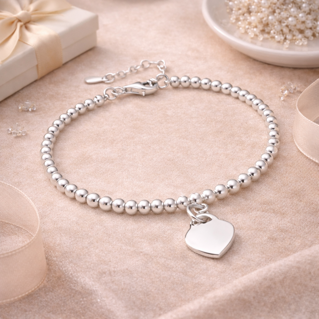 925 Sterling Silver "Petite Heart Signature" Bracelet with Engravable Heart Charm