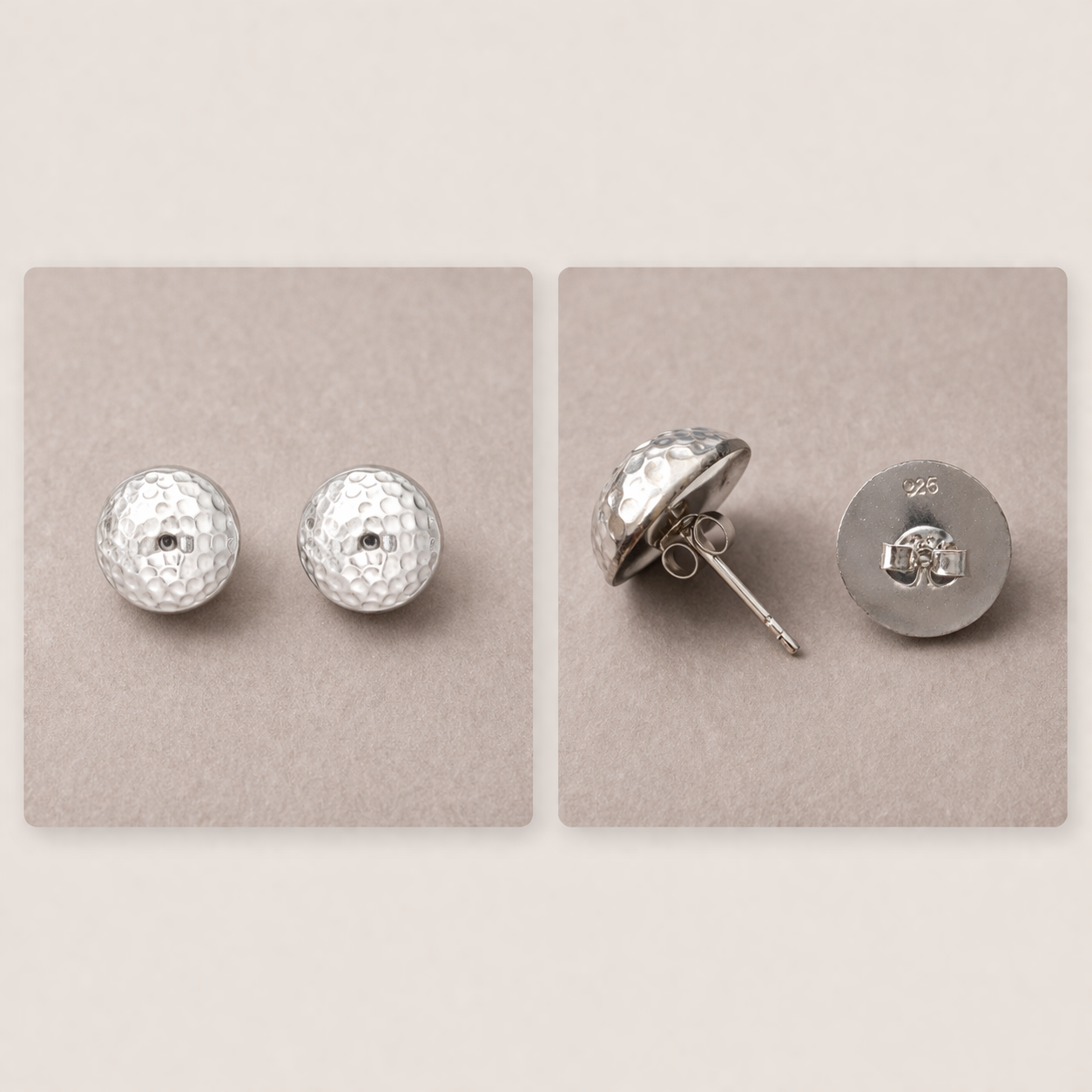 925 Sterling Silver “Soft Hammered Dome Stud” Earrings – Minimalist Textured Studs