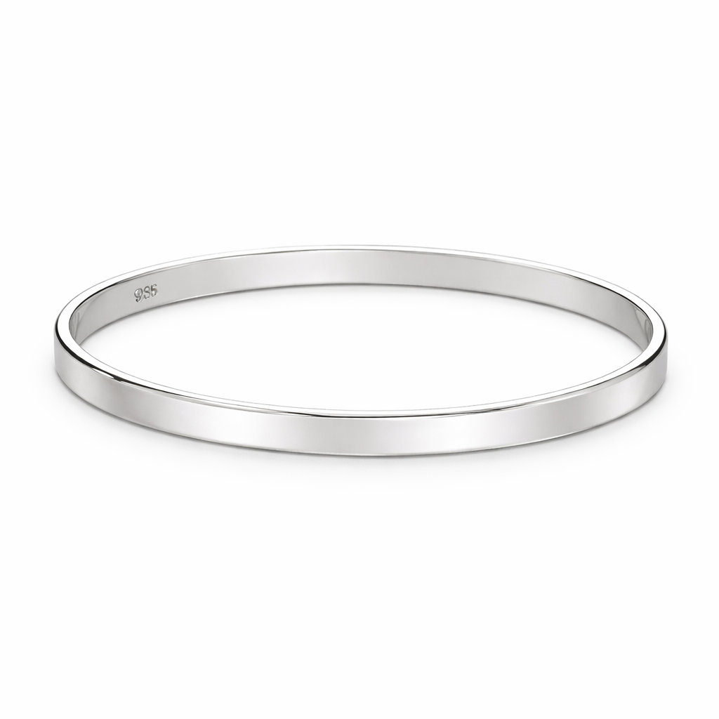 925 Sterling Silver “Essential Flat Bangle” Bracelet – Minimalist Polished Stackable