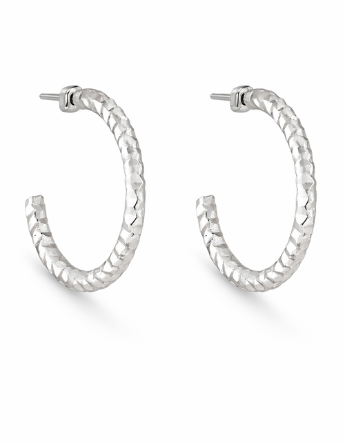Load image into Gallery viewer, 925 Sterling Silver “Facet Curve Open Hoop” Earrings
