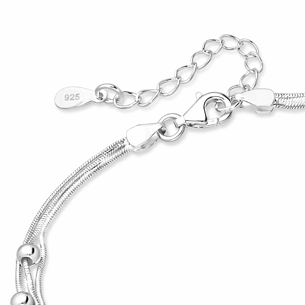 925 Sterling Silver Multi Strand Snake Chain Bead Bracelet – "Silver Drift Bracelet"