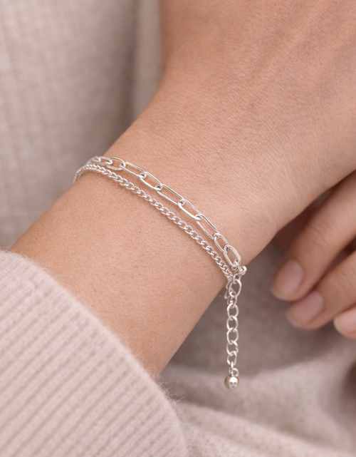 Load image into Gallery viewer, 925 Sterling Silver "Layered Luxe Chain Bracelet" – Double Strand Adjustable Bracelet
