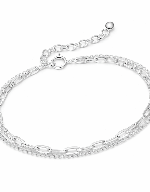 Load image into Gallery viewer, 925 Sterling Silver "Layered Luxe Chain Bracelet" – Double Strand Adjustable Bracelet
