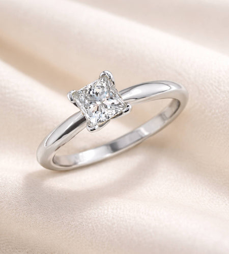 Certified 0.26 CTW Princess Cut Diamond Solitaire Ring | 14K White Gold