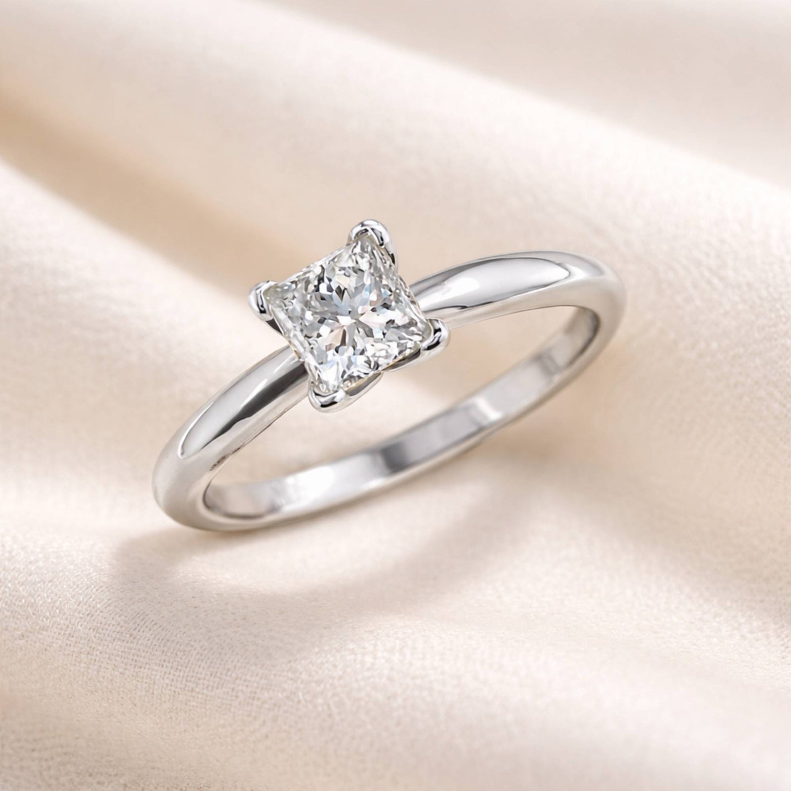 Certified 0.26 CTW Princess Cut Diamond Solitaire Ring | 14K White Gold