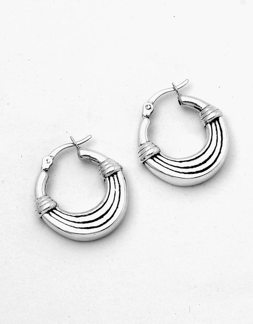 Load image into Gallery viewer, 925 Sterling Silver Textured Ribbed Hoop Earrings 6/7 Inch Classic Small Hoops
