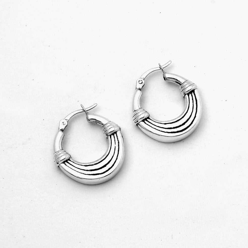 925 Sterling Silver Textured Ribbed Hoop Earrings 6/7 Inch Classic Small Hoops