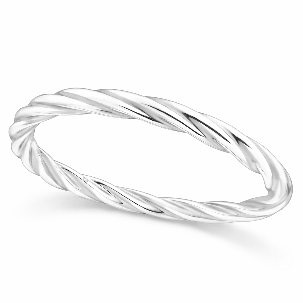 925 Sterling Silver “Luxe Twist Bangle” – Polished Sculptural Bracelet