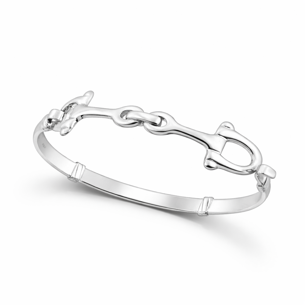 925 Sterling Silver “Equestrian Luxe Snaffle Bangle” – Luxury Horse Bit Bracelet