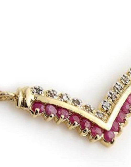 Load image into Gallery viewer, Ruby &amp; Diamond Accent Chevron Necklace | 14K Gold Plated Designer Style
