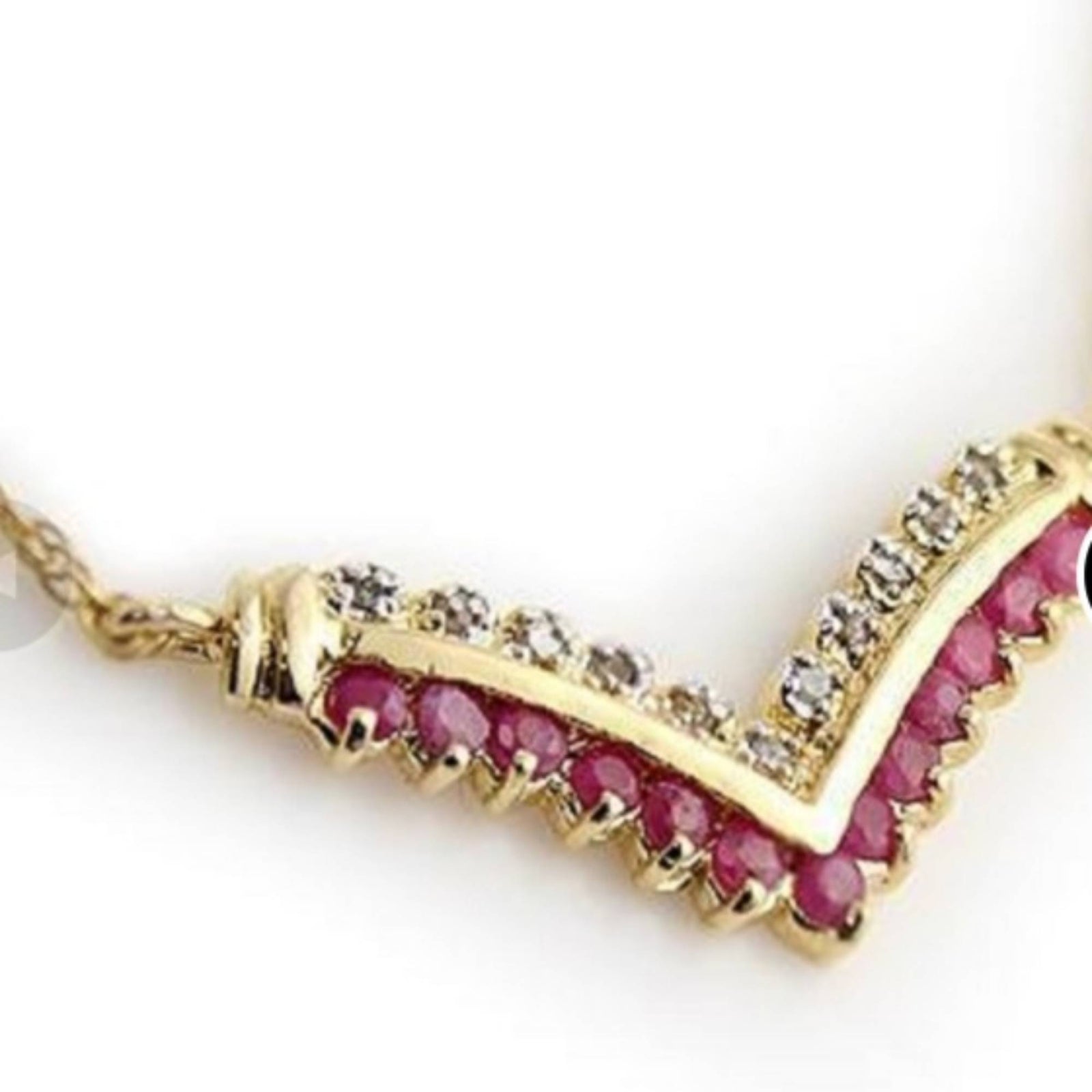 Ruby & Diamond Accent Chevron Necklace | 14K Gold Plated Designer Style