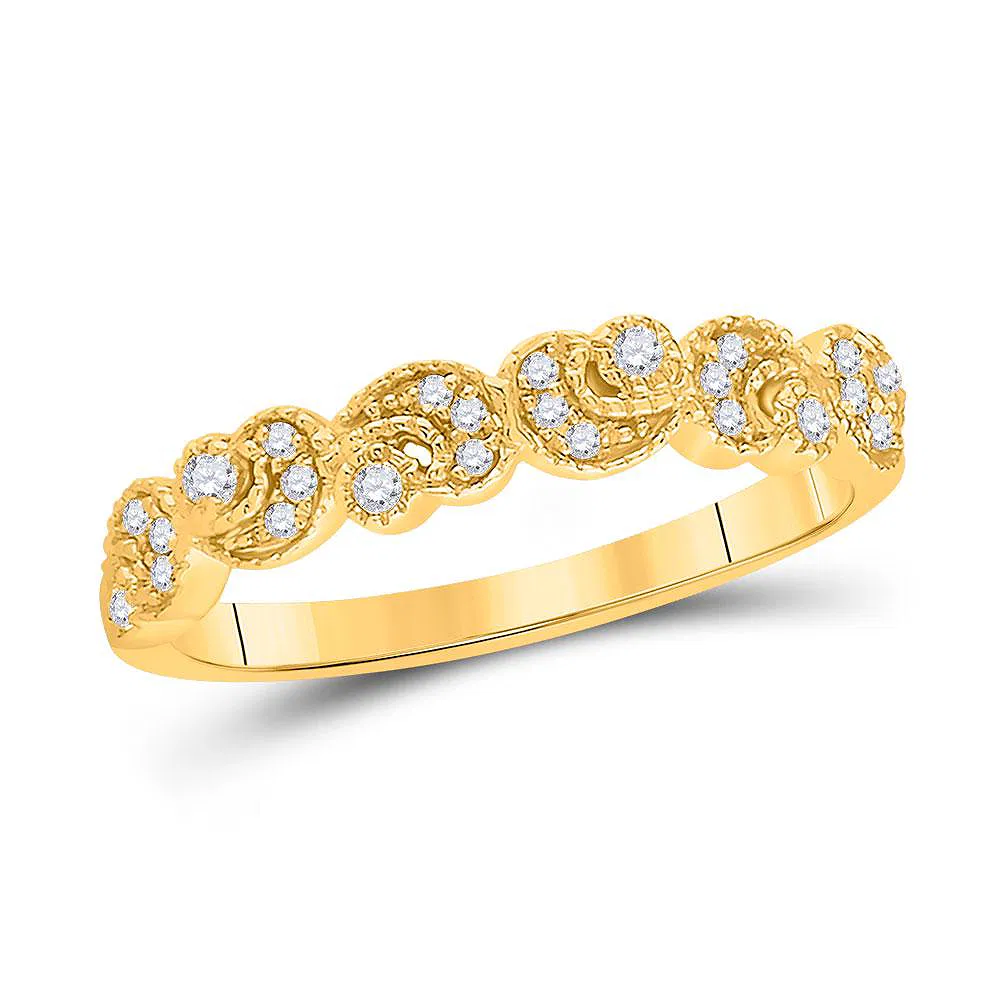 14K Yellow Gold Diamond Crescent Stackable Band Ring – 1/10 CTW