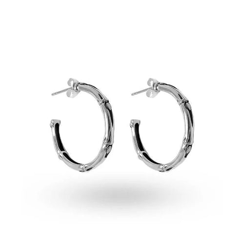 Load image into Gallery viewer, Simply Savvy Bali Artisan Sterling Silver Bamboo Hoop Earrings – Handcrafted 925 Silver Luxury Hoop Earrings
