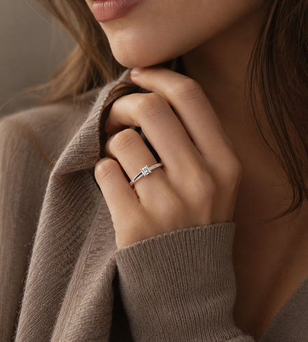 Princess Cut Solitaire Ring in White Gold | Minimalist Diamond Style Ring