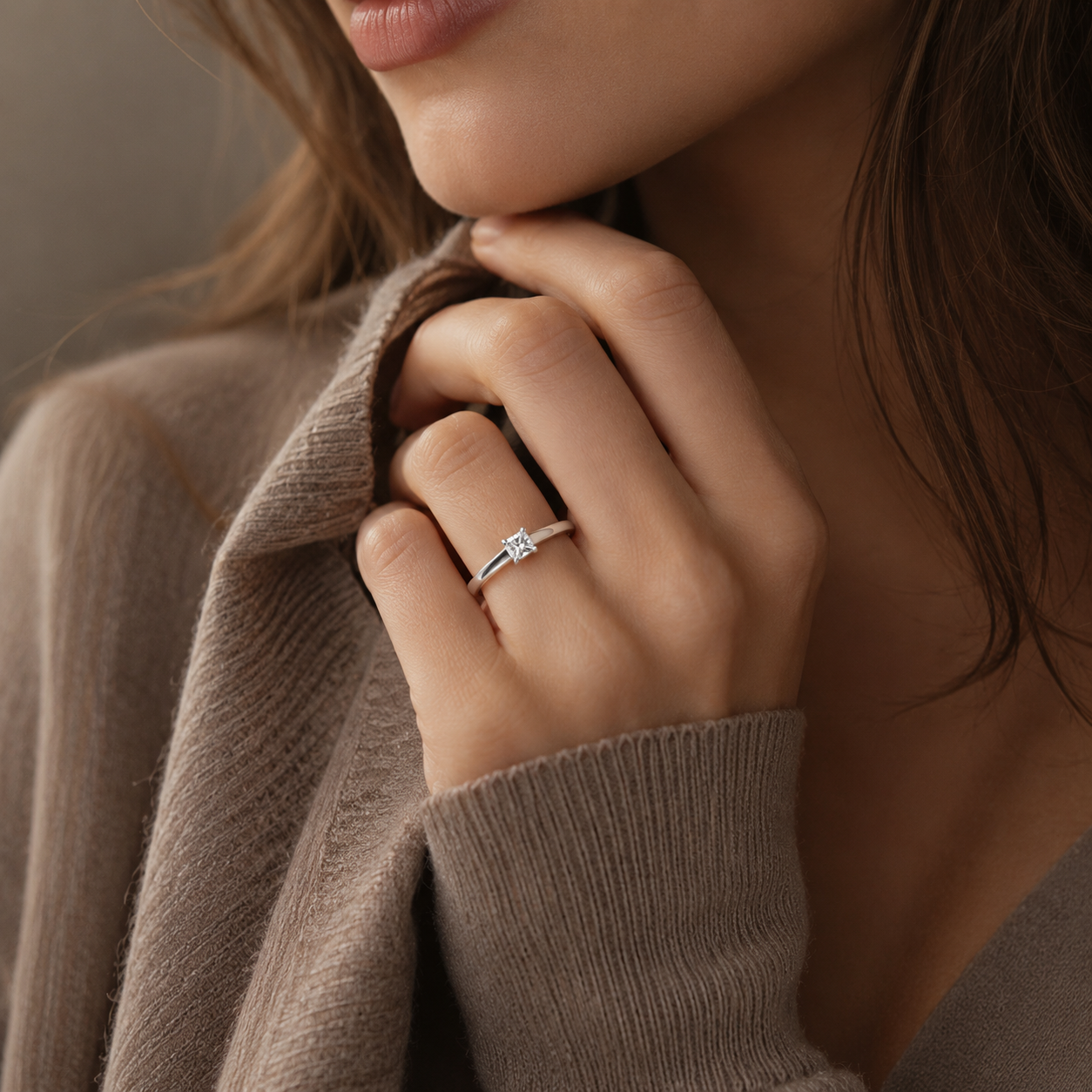 Princess Cut Solitaire Ring in White Gold | Minimalist Diamond Style Ring