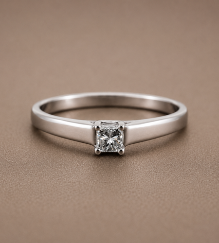Princess Cut Solitaire Ring in White Gold | Minimalist Diamond Style Ring