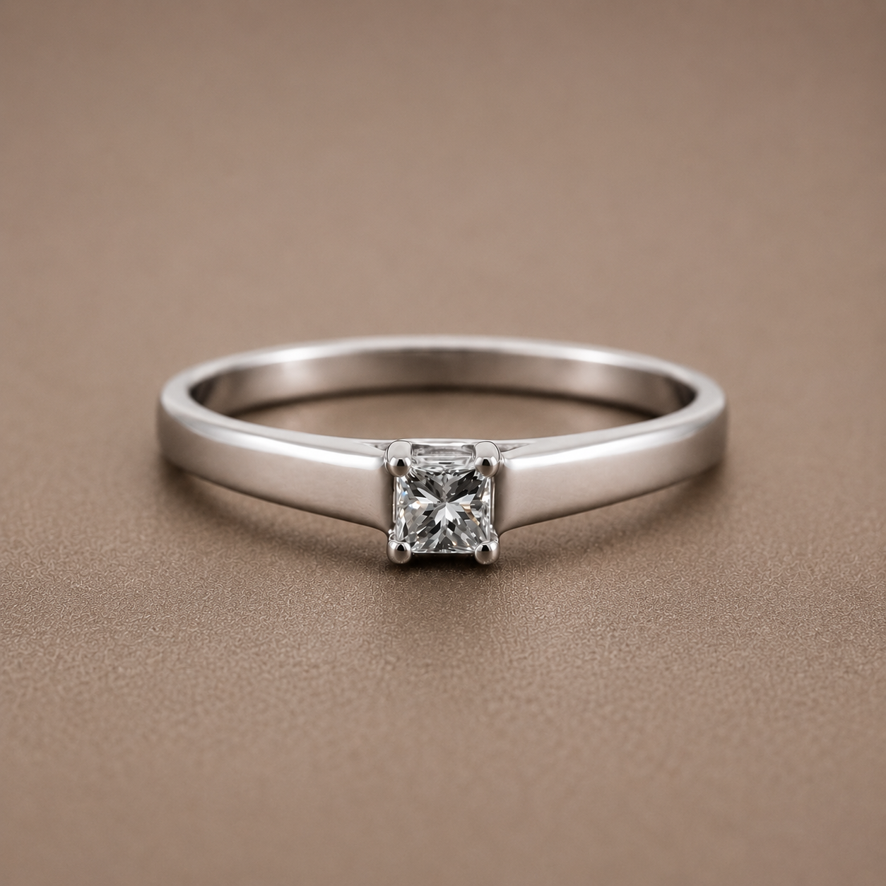Princess Cut Solitaire Ring in White Gold | Minimalist Diamond Style Ring