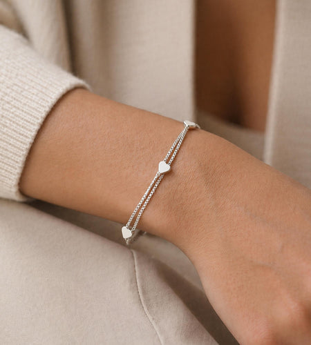 925 Sterling Silver Sweet Heart Drape Charm Adjustable Bracelet – Double Chain Drape | 6.5–8”