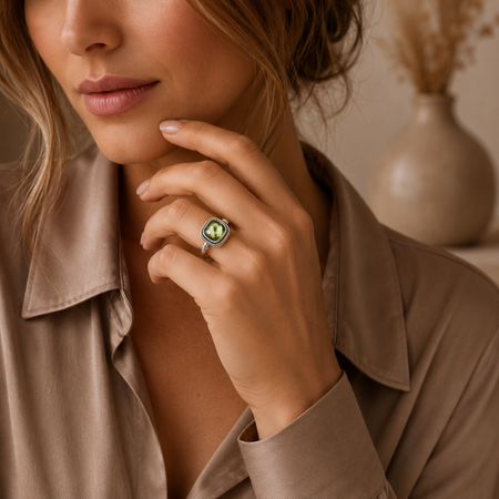 Sage Green Amethyst Quartz Sterling Silver Rope Band Bali Ring