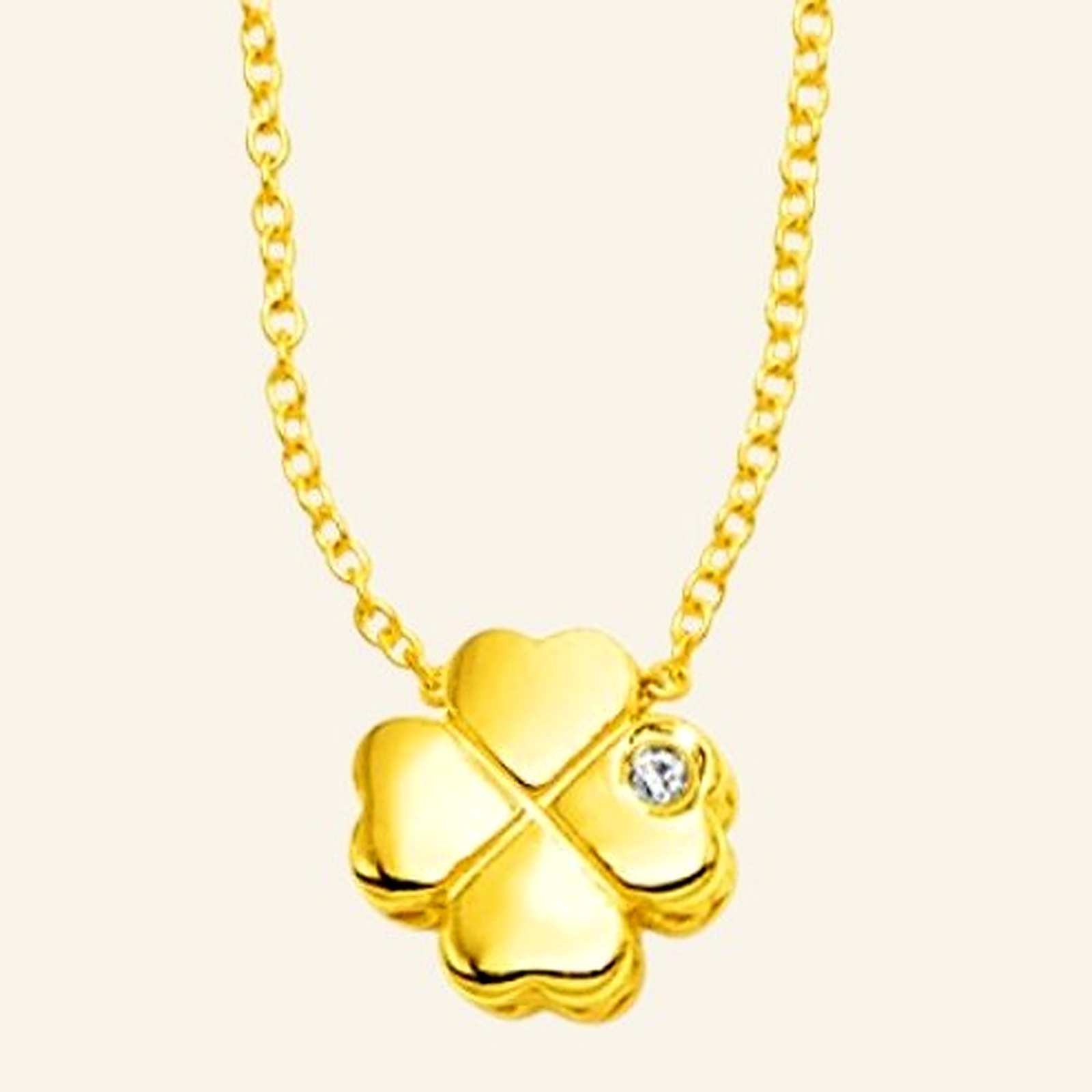 14K Yellow Gold Diamond Four-Leaf Clover Necklace 18 Inch