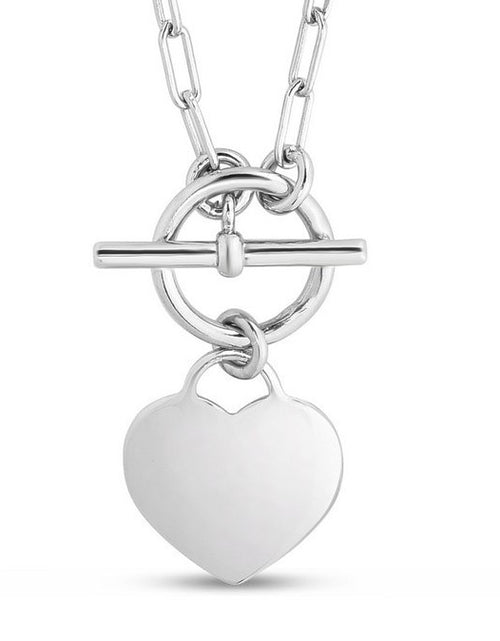 Load image into Gallery viewer, Sterling Silver Rhodium Plated Heart Toggle Necklace
