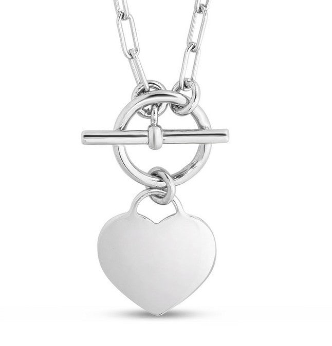 Sterling Silver Rhodium Plated Heart Toggle Necklace