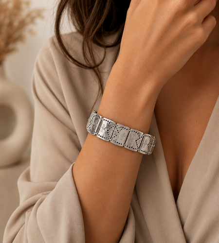 Brighton Crystal Fleur-de-Lis Filigree Panel Bracelet