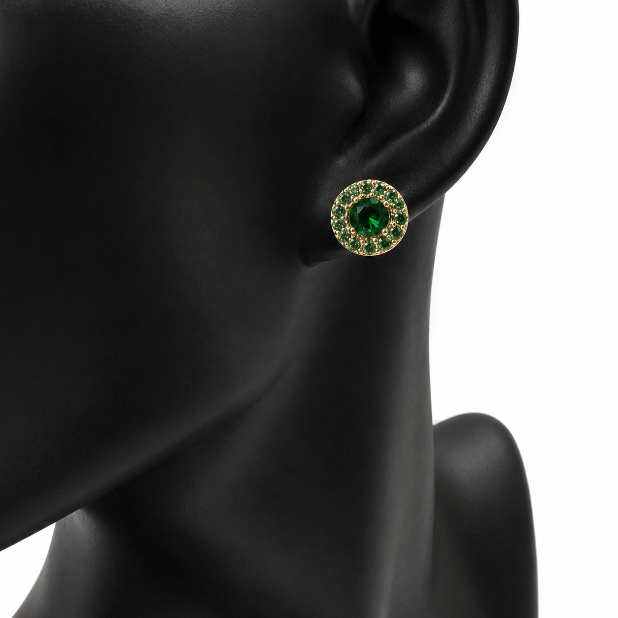 Emerald Halo Luxe Stud Earrings | Sterling Silver & 18K Gold Overlay