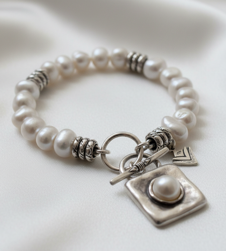 Pre-Owned Silpada Sterling Silver Pearl Bracelet - Retired Design