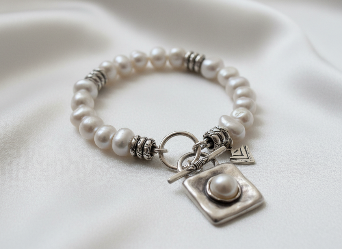 Pre-Owned Silpada Sterling Silver Pearl Bracelet - Retired Design