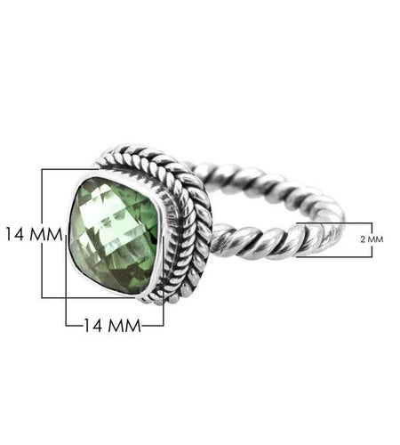 Simply Savvy Bali Artisan Sterling Silver Green Amethyst Ring – Handcrafted 925 Silver Luxury Cushion-Cut Gemstone Ring