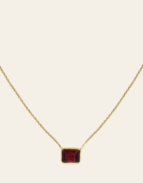Load image into Gallery viewer, 14K Yellow Gold Emerald Cut Garnet Necklace 18 in Minimalist Gemstone Necklace
