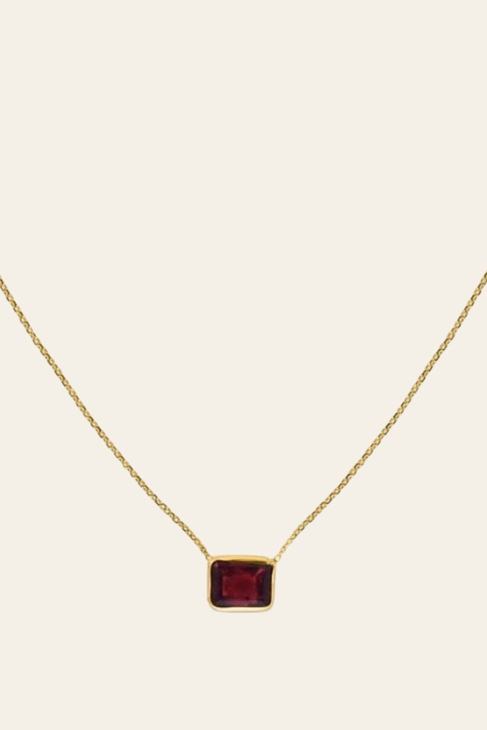14K Yellow Gold Emerald Cut Garnet Necklace 18 in Minimalist Gemstone Necklace
