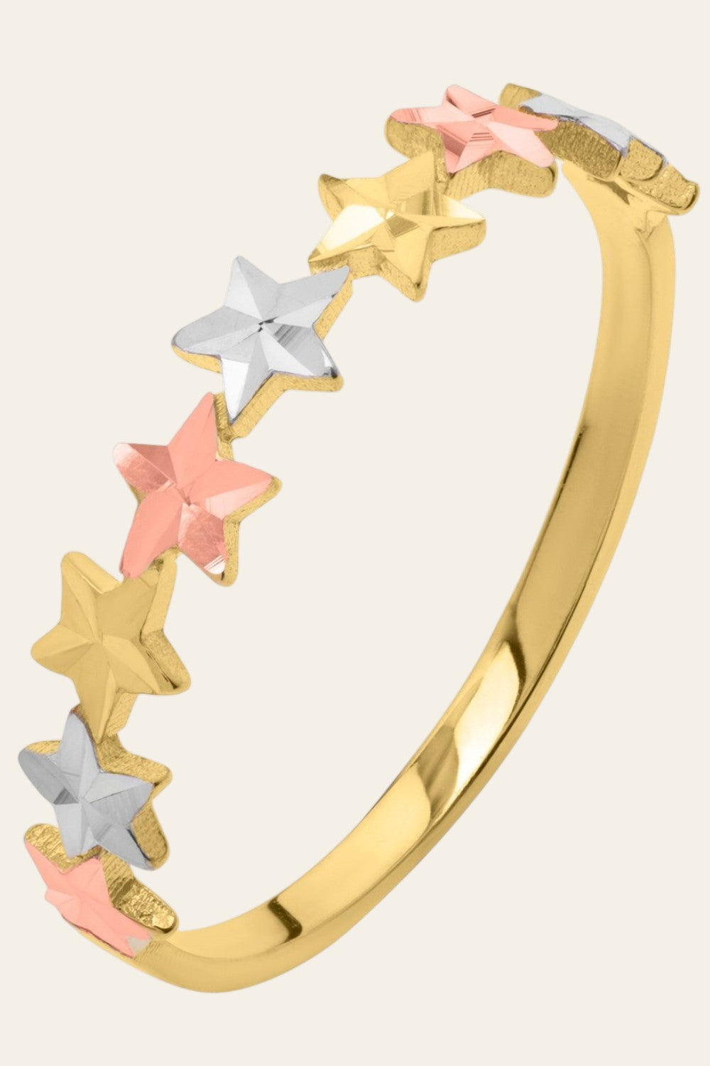 10K Tri-Color Gold Diamond-Cut Star Ring