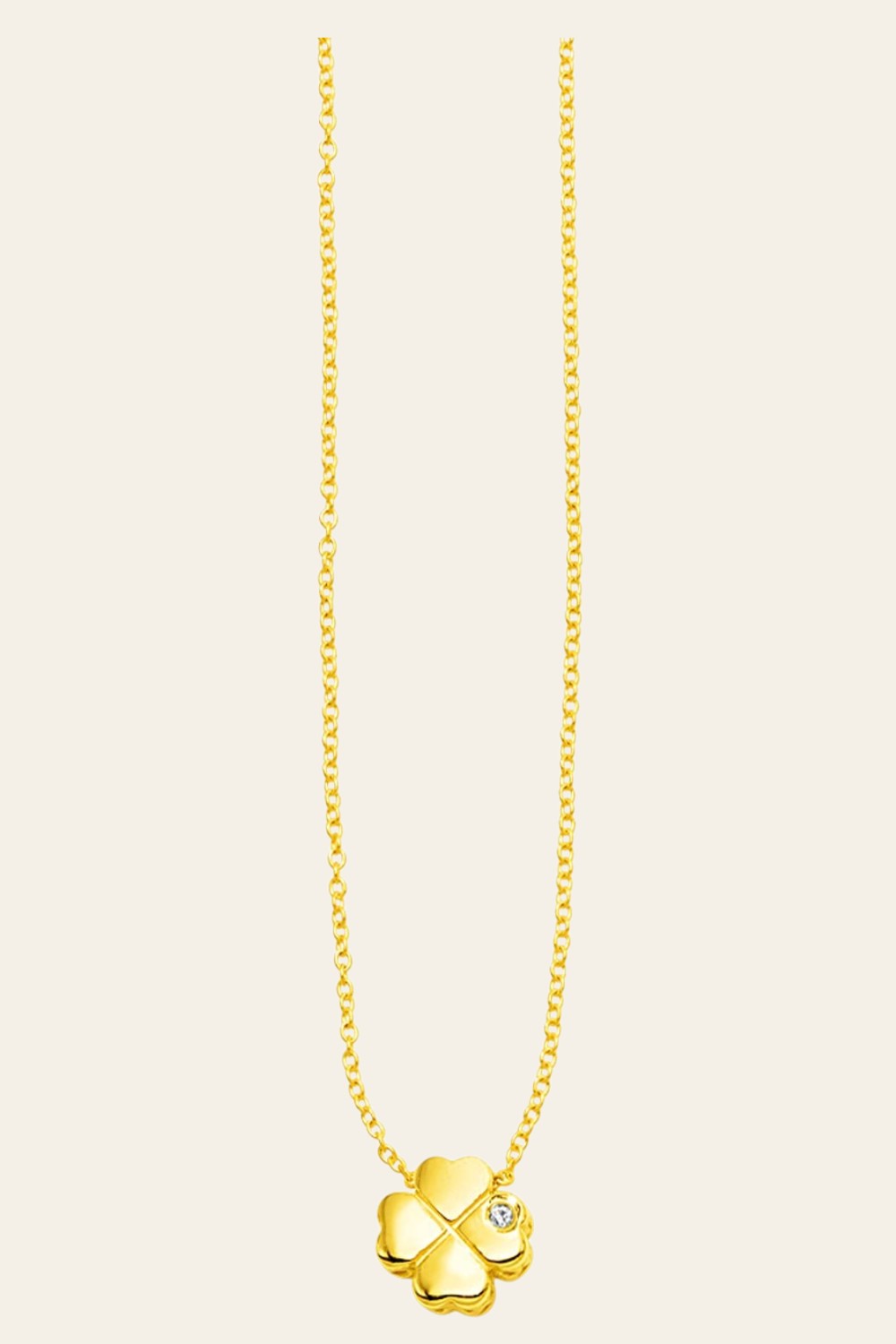 14K Yellow Gold Diamond Four-Leaf Clover Necklace 18 Inch