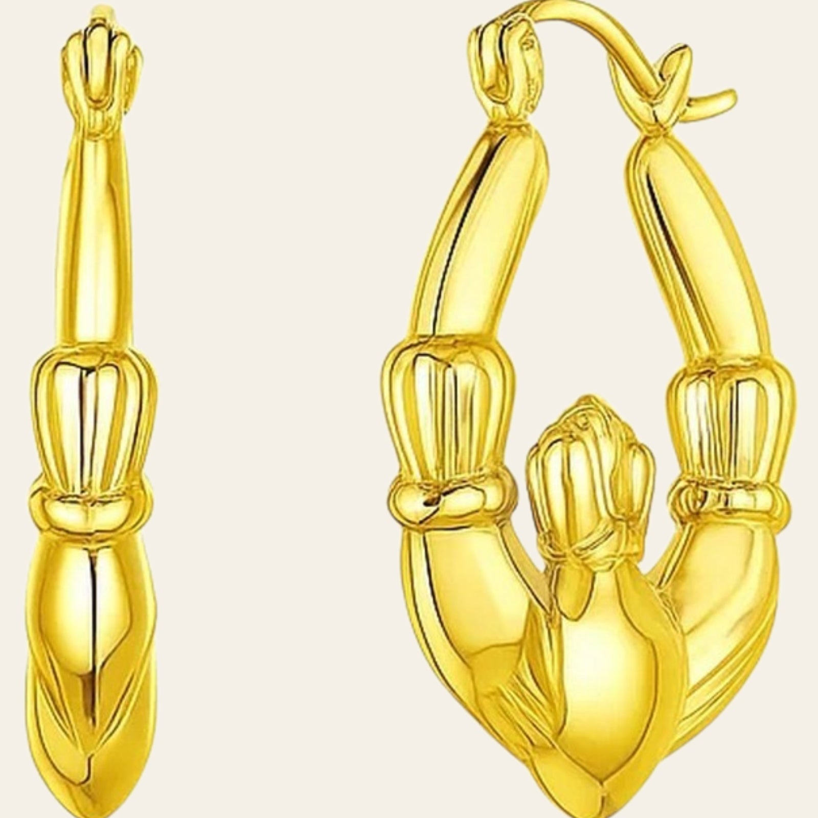 14K Yellow Gold Claddagh Symbol Hoop Earrings