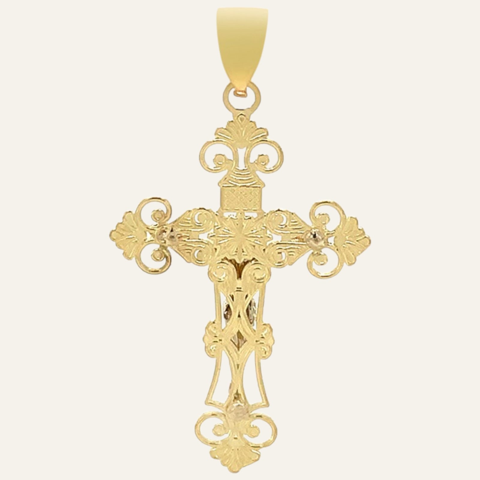 14K Two-Tone Gold Ornate Crucifix Cross Pendant – 1.54 Inches