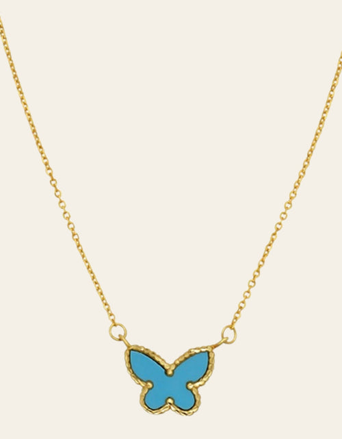 Load image into Gallery viewer, 14K Yellow Gold Turquoise Butterfly Necklace 18 in Reversible Pendant

