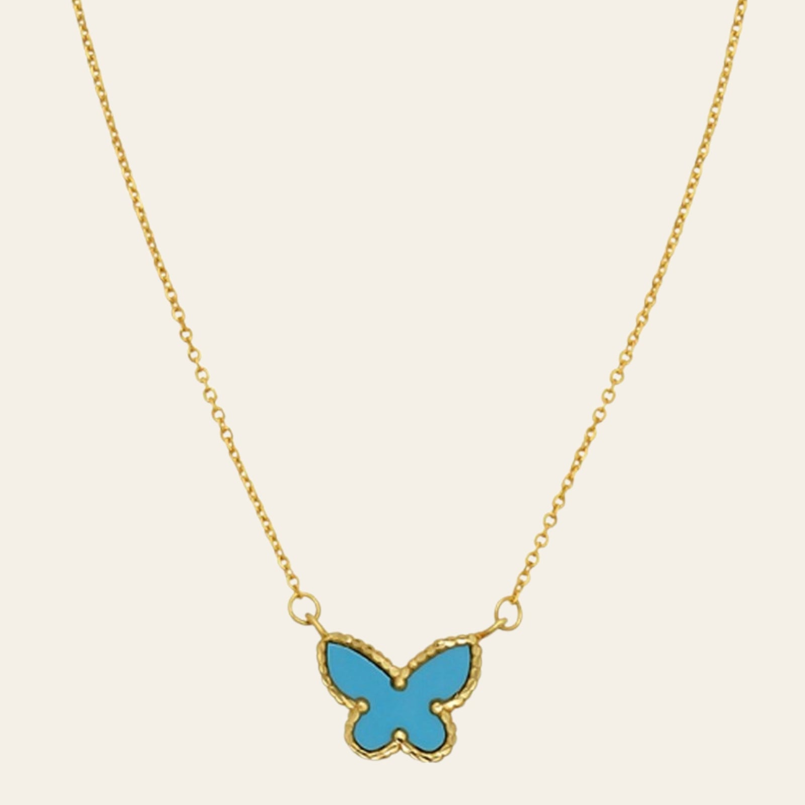 14K Yellow Gold Turquoise Butterfly Necklace 18 in Reversible Pendant