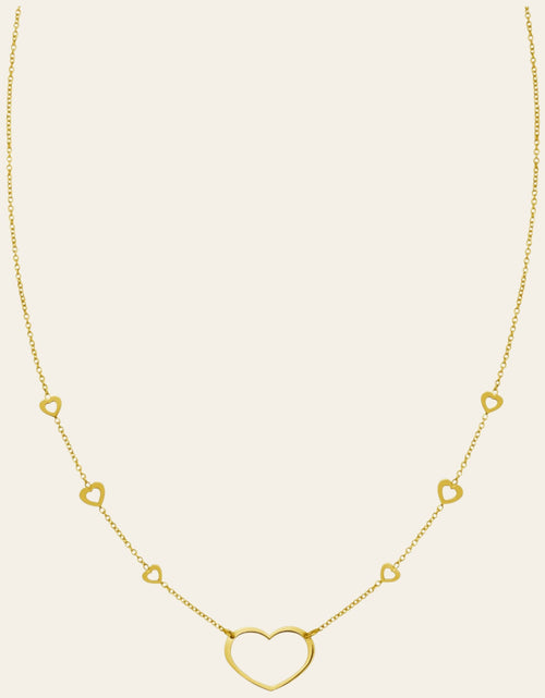 Load image into Gallery viewer, 14K Yellow Gold Open Heart Station Necklace 18 in Adjustable Heart Necklace
