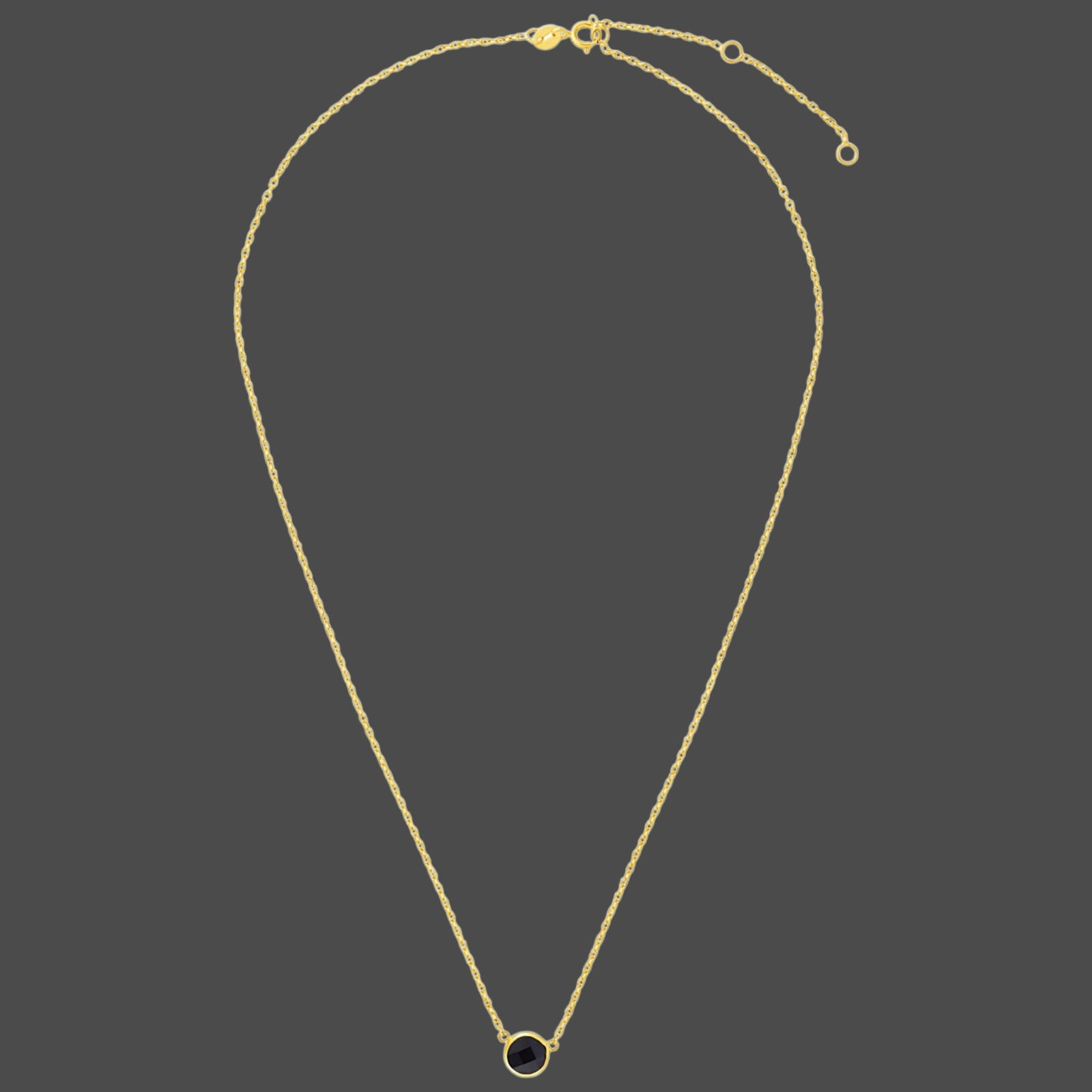 14K Yellow Gold Round Black Onyx Necklace – 17 Inches