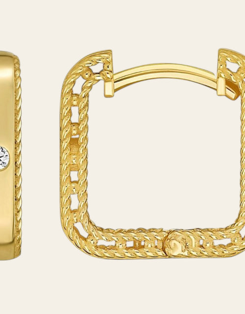 Load image into Gallery viewer, 14K Yellow Gold Diamond Square Huggie Earrings
