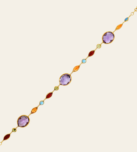 14k Yellow Gold Bracelet with Multi-Colored Stones (1.00 mm)