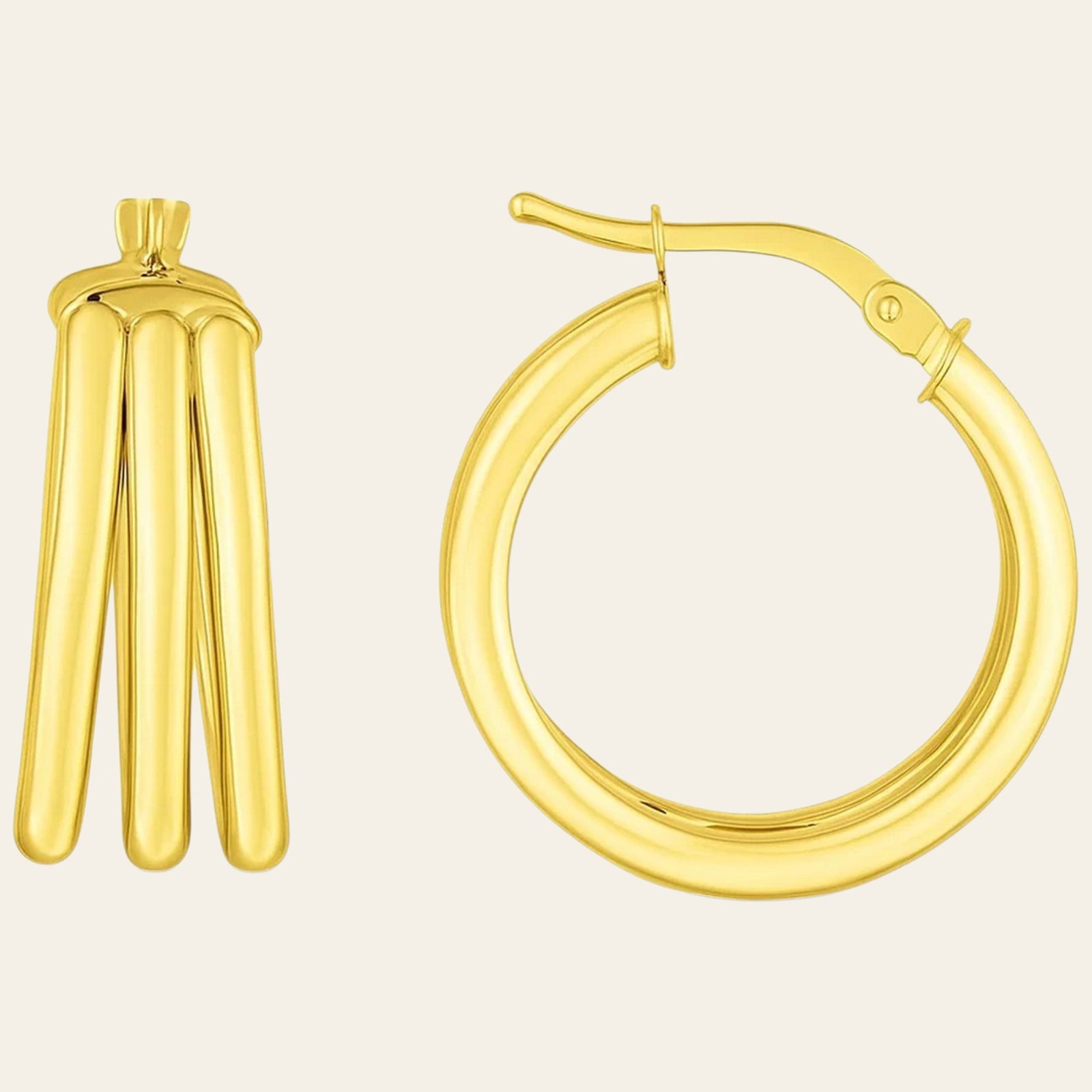 14K Yellow Gold Large Triple Row Hoop Earrings (15.00 mm)