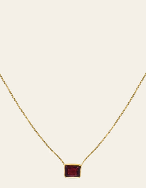 Load image into Gallery viewer, 14K Yellow Gold Emerald Cut Garnet Necklace 18 in Minimalist Gemstone Necklace
