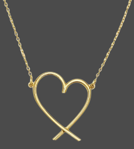 14K Yellow Gold Open Heart Necklace Adjustable 16–18 Inch
